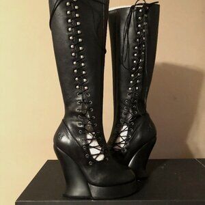 John Fluevog Grand National Black Leather Boots, 2020 Version, Size 9 (fits 8)